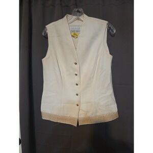 Lois Snyder Dani Max Gold & White Vest, Women's Size 8, Vintage Embroidered Vest